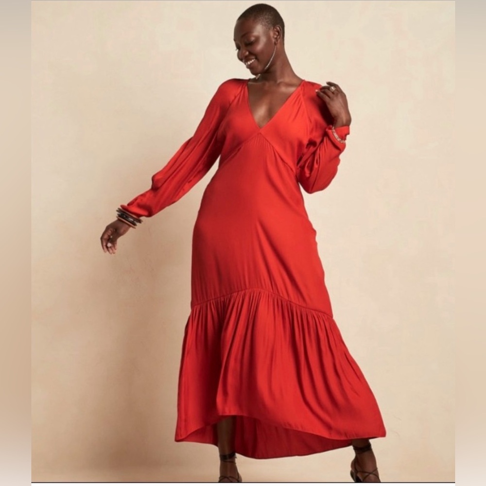 Banana Republic Vibrant Red Long Sleeve Dress